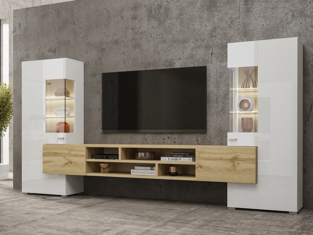 Svetainės komplektas Mondalo 101 (Votan ąžuolas + Blizgi balta)