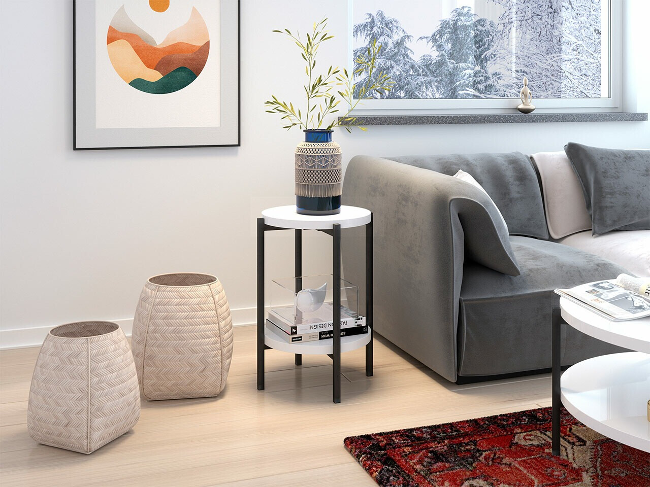 Šoninis staliukas Providence 179 (Blizgi balta + Juoda)