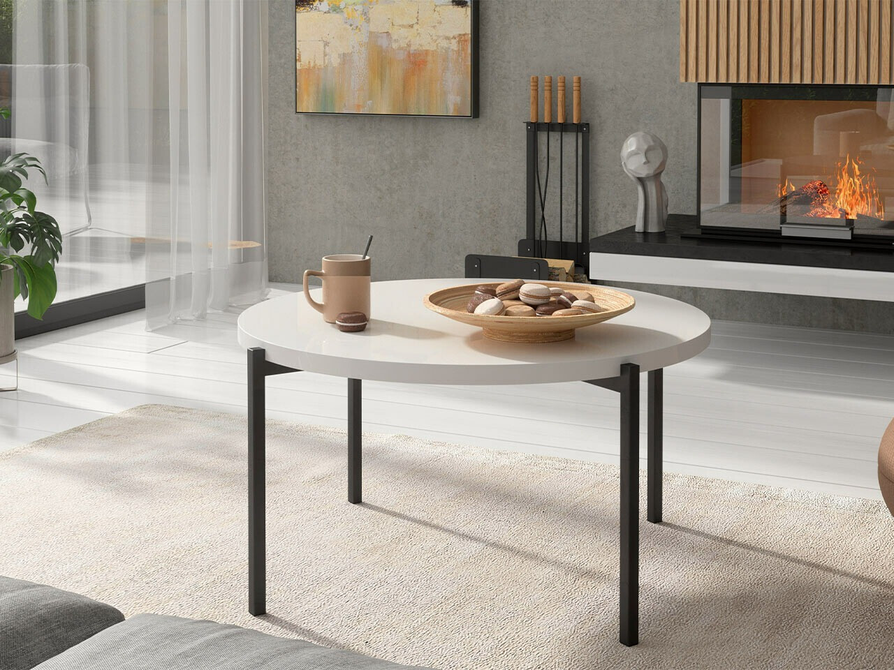 Žurnalinis staliukas Providence 176 (Blizgi balta + Juoda)