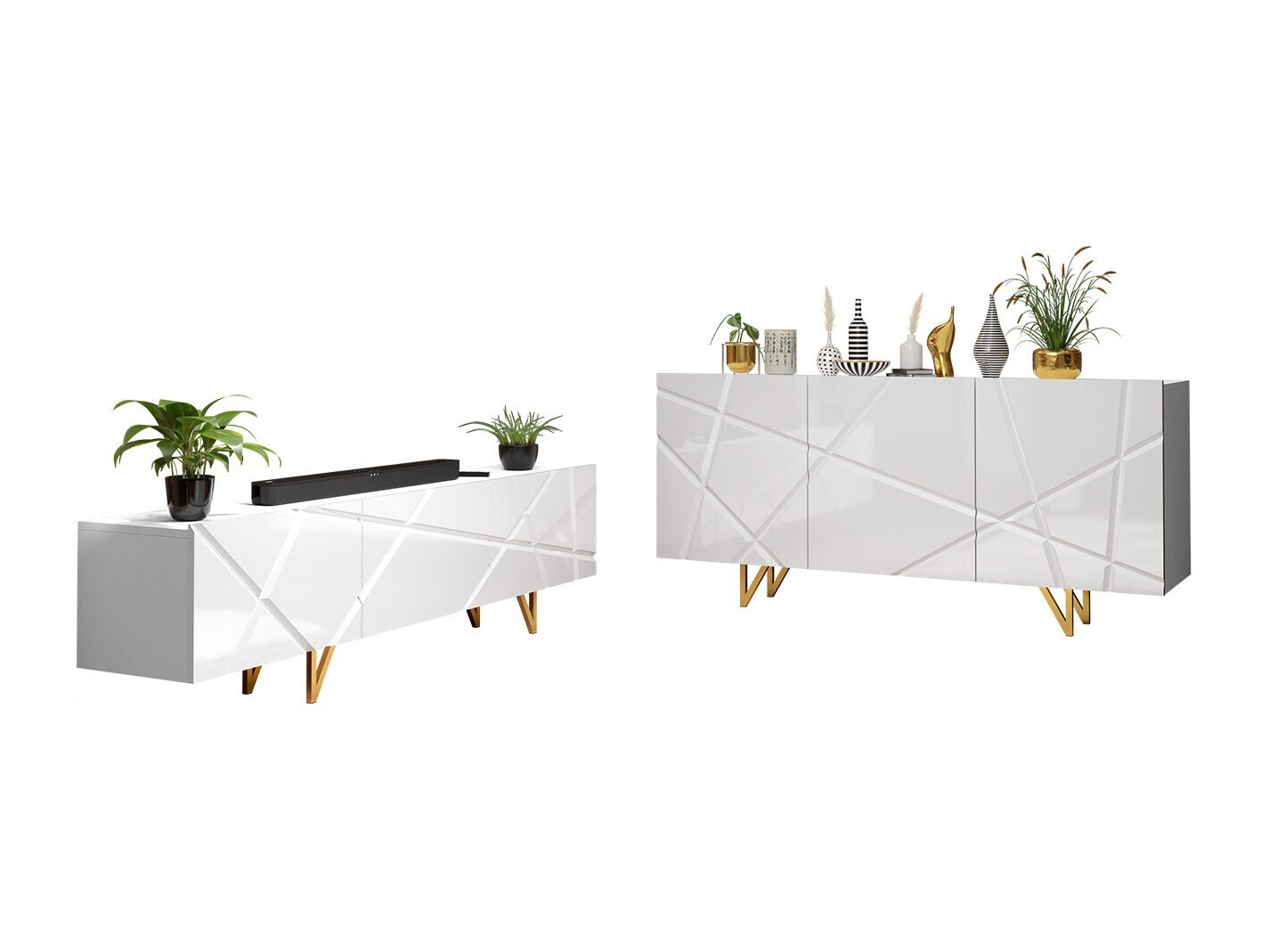 Svetainės komplektas Mavmave 102 (Balta + Blizgi balta)