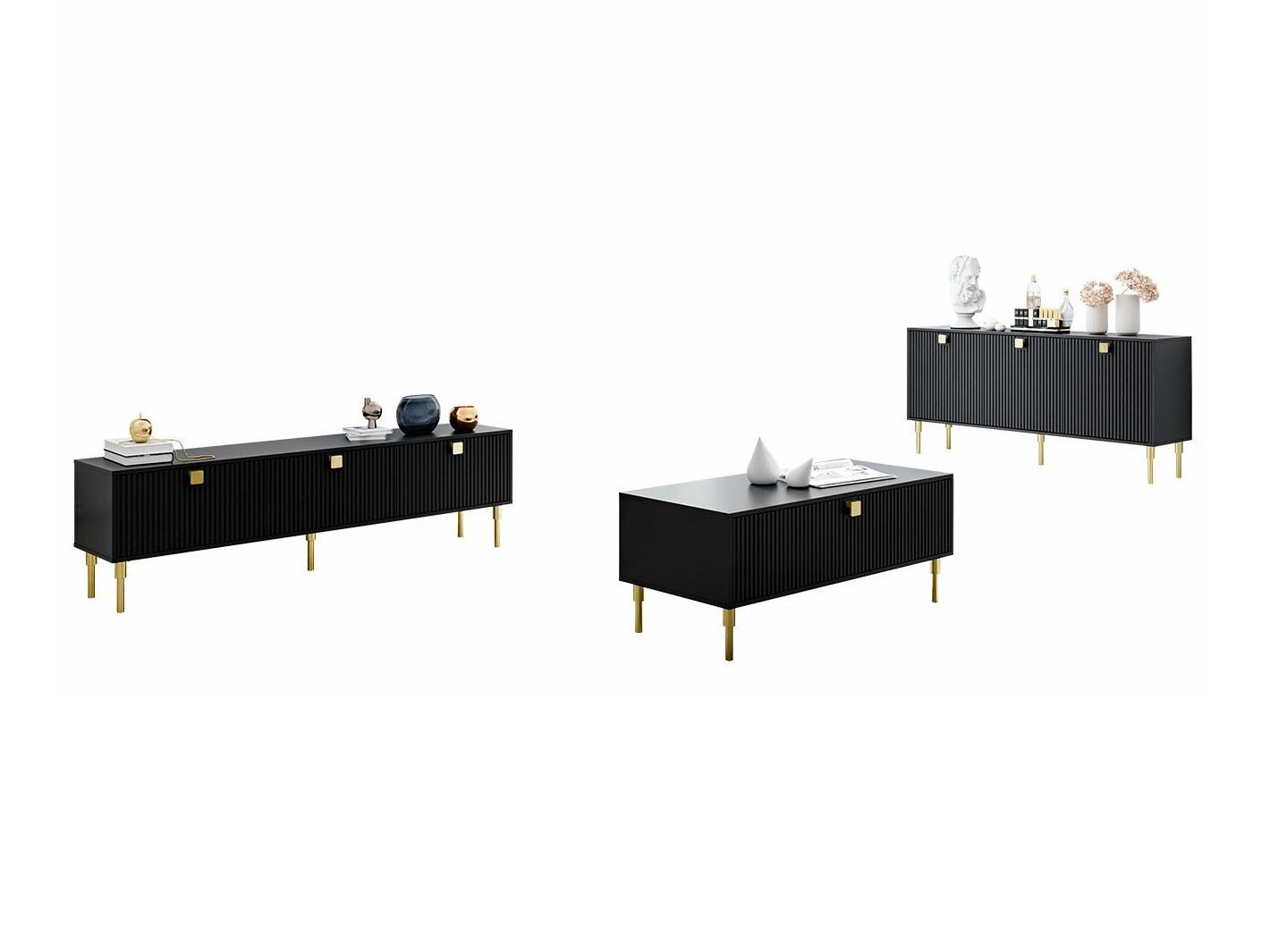 Svetainės komplektas Merced 124 (Juoda + Auksinė)