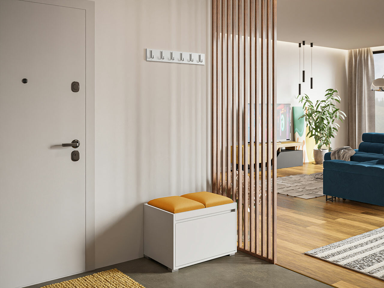 Prieškambario komplektas Comfivo Pinus VI (Balta + Manila 32)