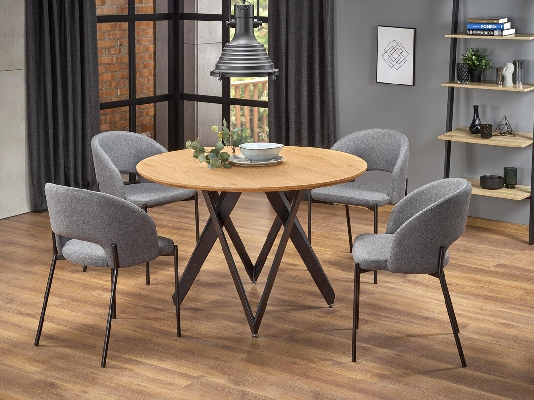 Valgomojo komplektai su apvaliu stalviršiu