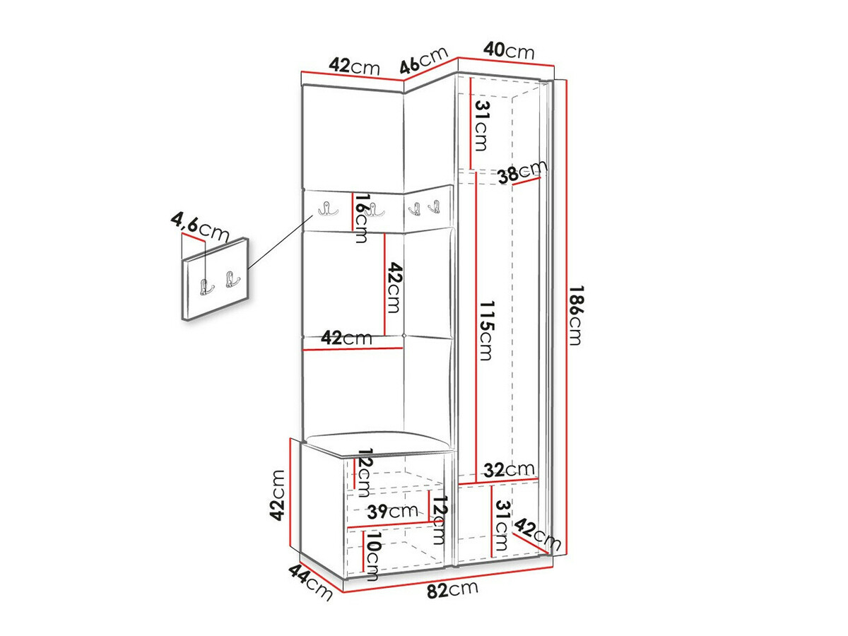 Prieškambario komplektas Pinis XXIV (Grafitas)