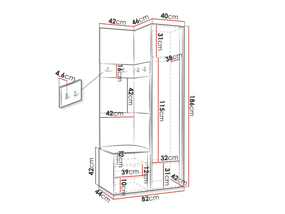 Prieškambario komplektas Pinis XXV (Grafitas)