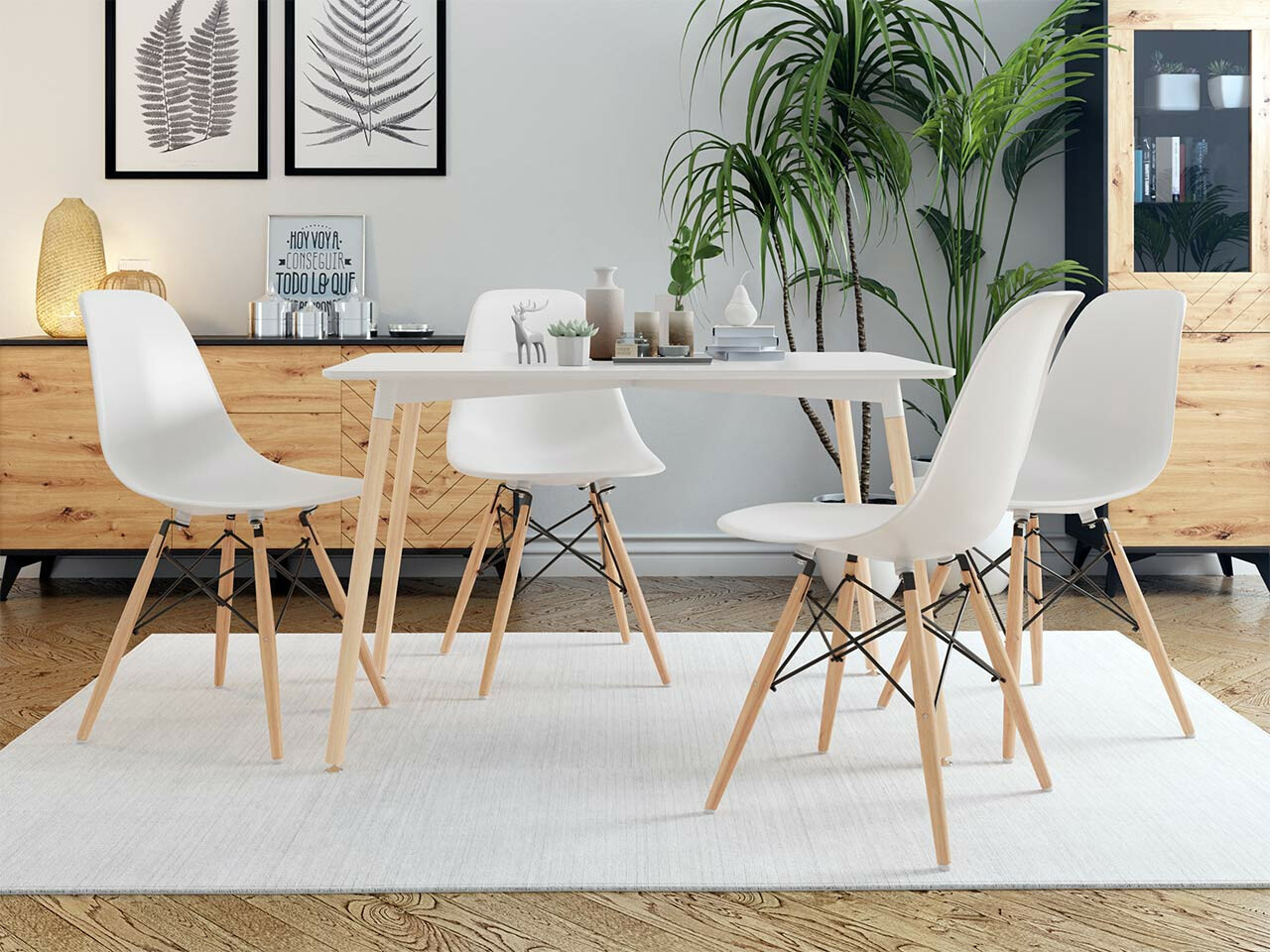 Valgomojo komplektas Comfivo 347 (Balta + Šviesus medis)