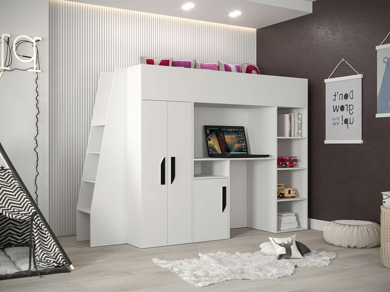 Aukšta lova Hartford 355 (Balta + Blizgi balta + Juoda)