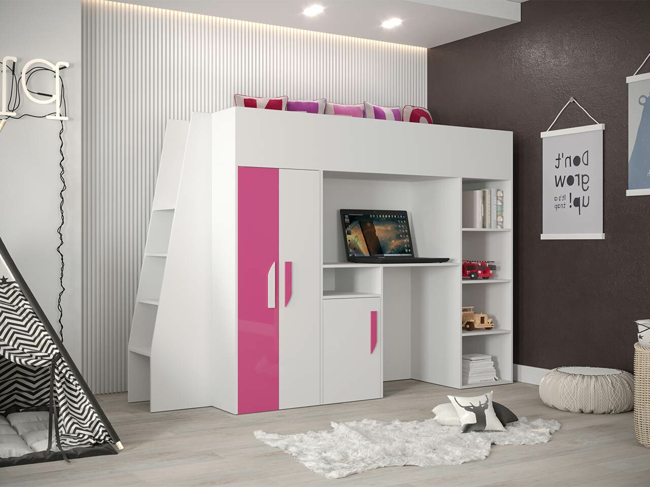 Aukšta lova Hartford 355 (Balta + Blizgi rožinė + Blizgi balta)