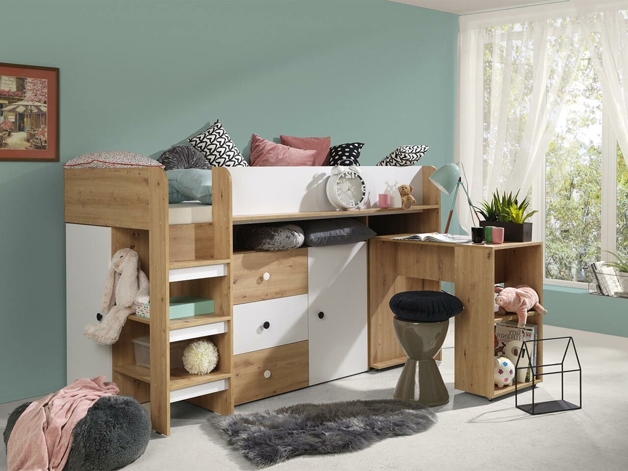 Aukšta lova Hartford 359 (Artisan ąžuolas + Balta)