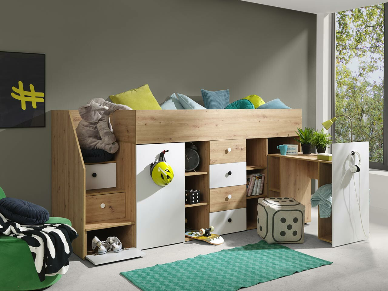 Aukšta lova Hartford 361 (Artisan ąžuolas + Balta)