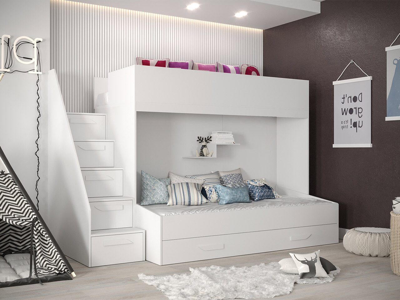 Dviaukštė lova Hartford 356 (Balta + Blizgi balta)