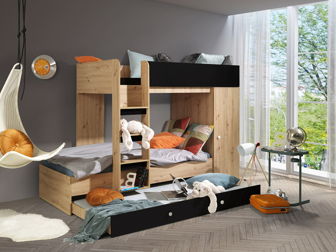 Dviaukštė lova Hartford 360 (Artisan ąžuolas + Juoda)