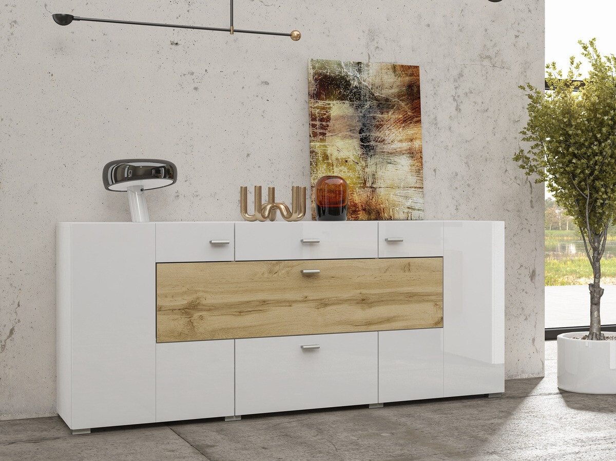 Komoda Mondalo 104 (Votan ąžuolas + Blizgi balta)