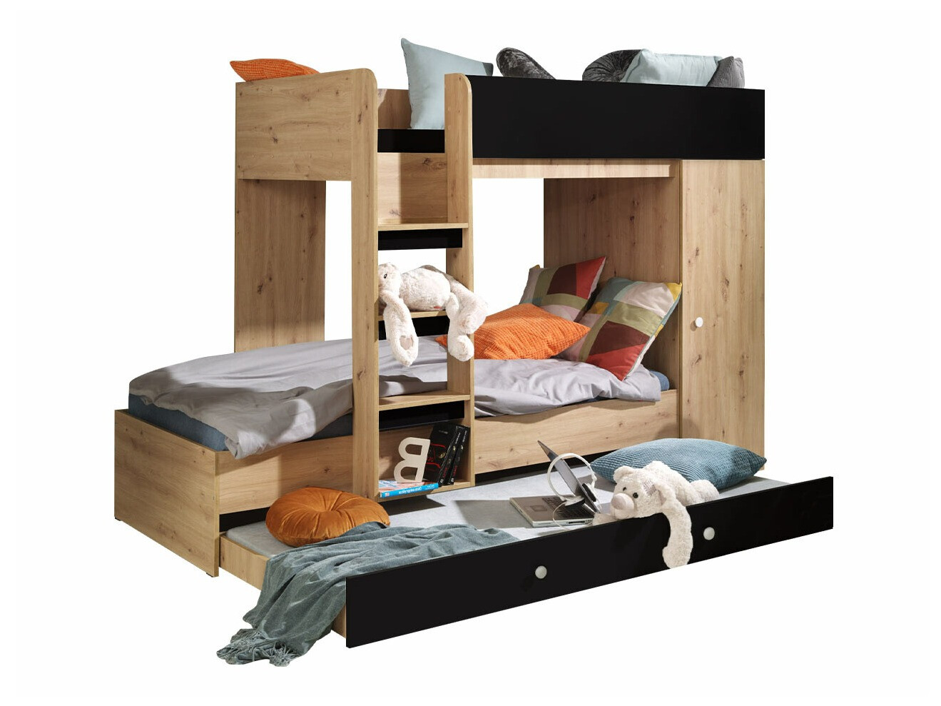 Šviesiai rudos dviaukštės lovos