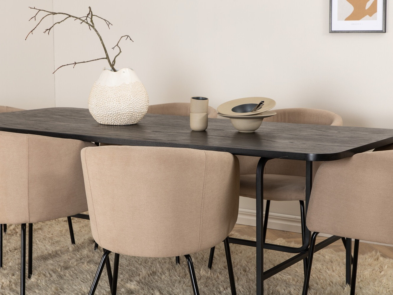 Valgomojo komplektas Dallas 2794 (Smėlinė + Juoda)