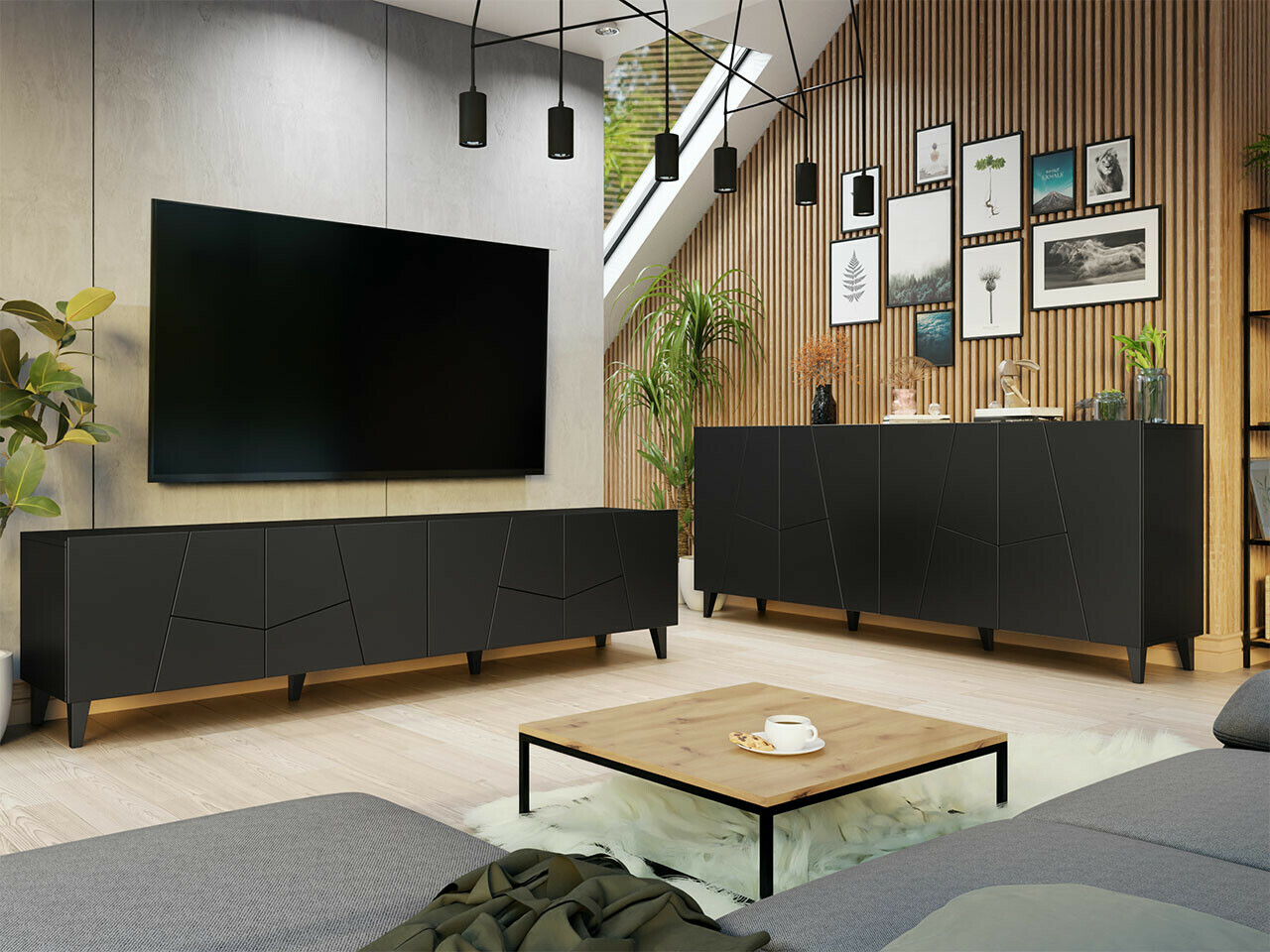 Svetainės komplektas Charlotte 182 (Juoda)