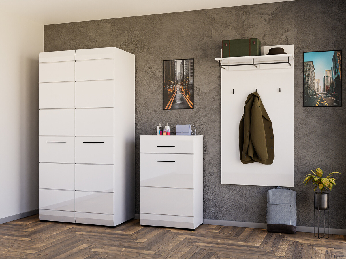 Prieškambario komplektas Boston 691 (Balta + Blizgi balta)