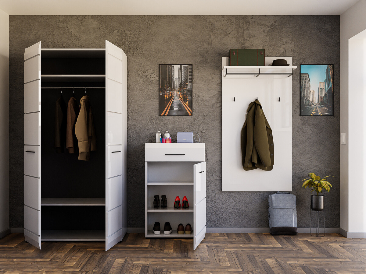 Prieškambario komplektas Boston 691 (Balta + Blizgi balta)