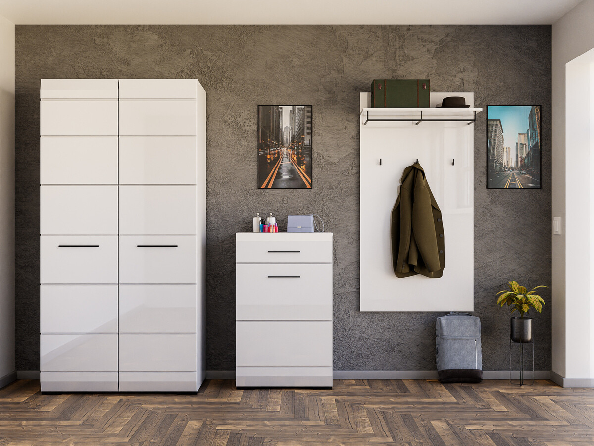 Prieškambario komplektas Boston 691 (Balta + Blizgi balta)