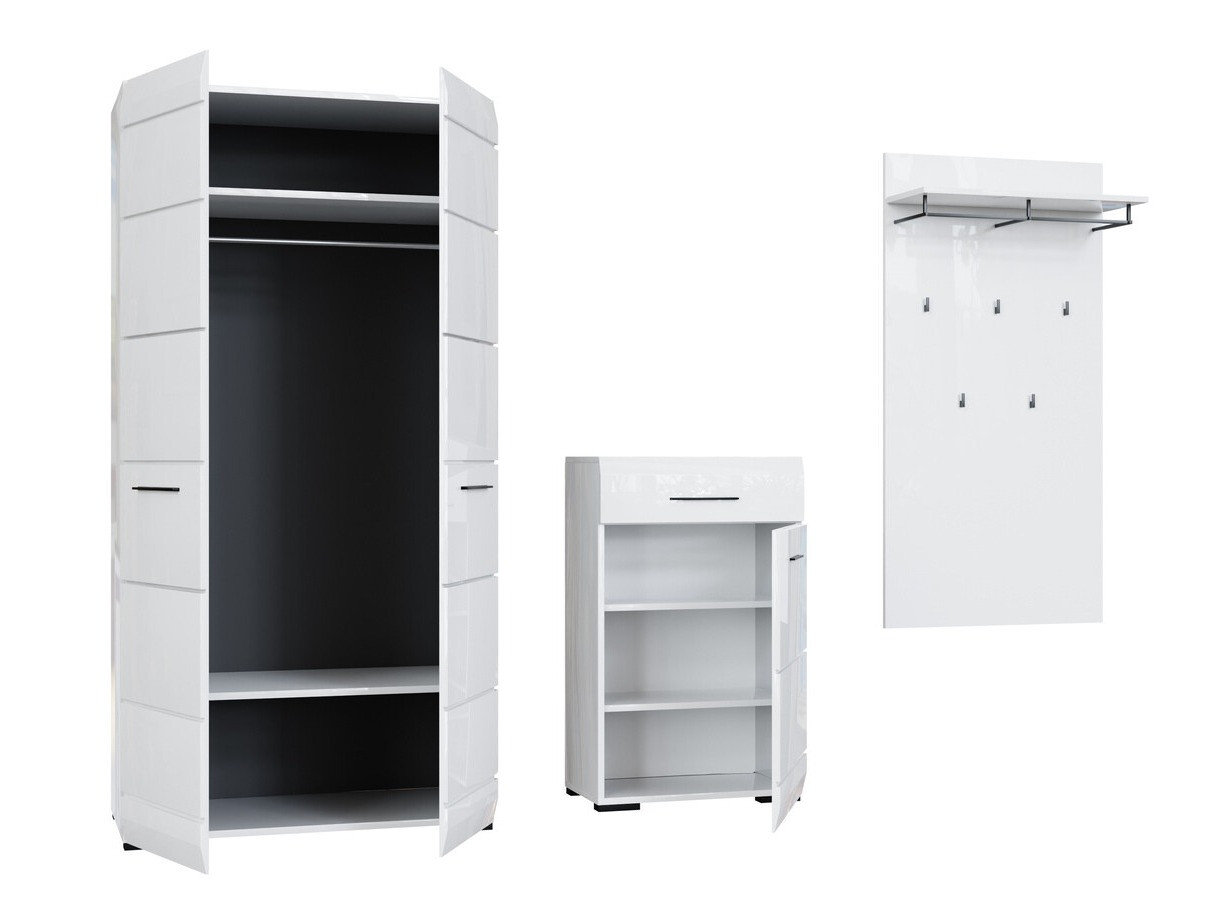 Prieškambario komplektas Boston 691 (Balta + Blizgi balta)