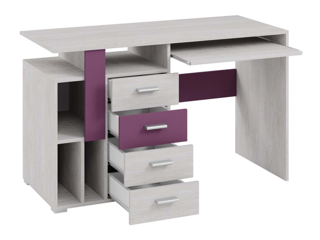 Darbo stalas Omaha D135 (Balinta pušis + Violetinė)