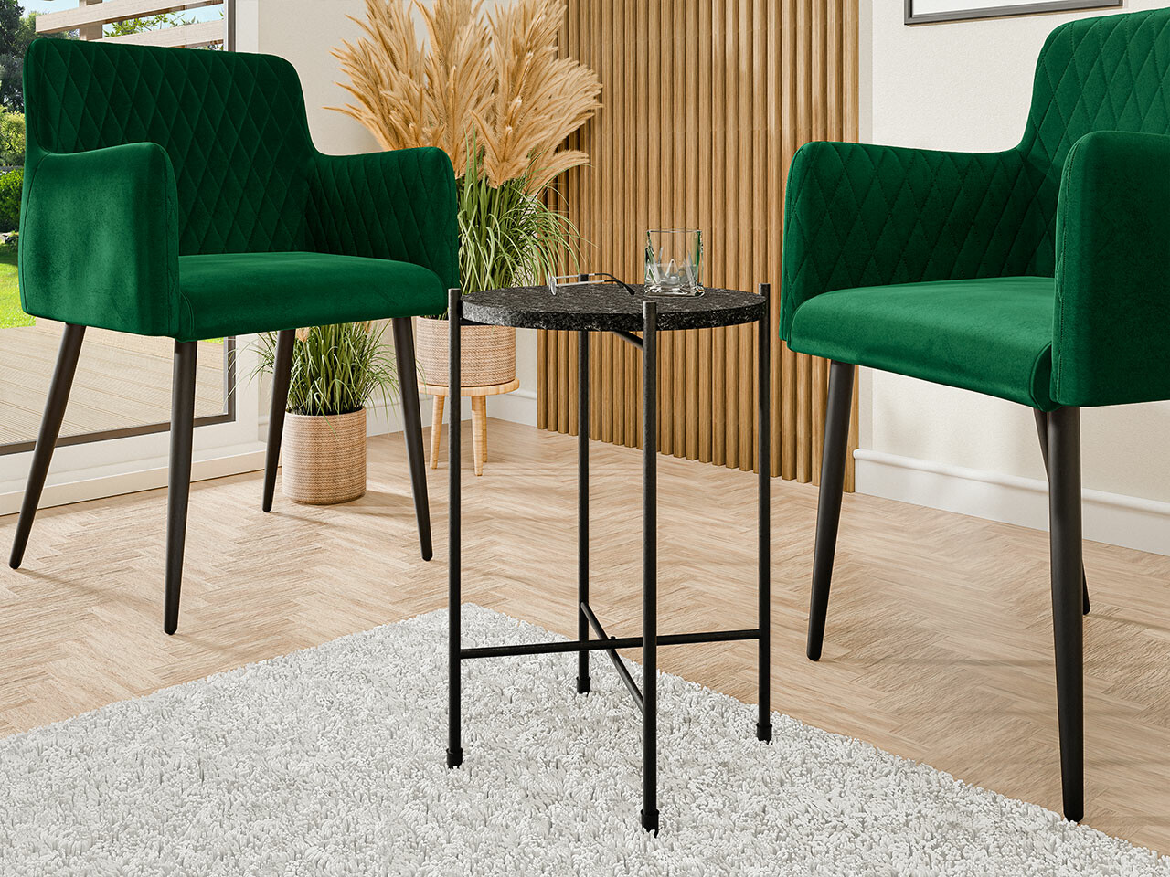 Šoninis staliukas Comfivo 224 (Juodas marmuras + Juoda)