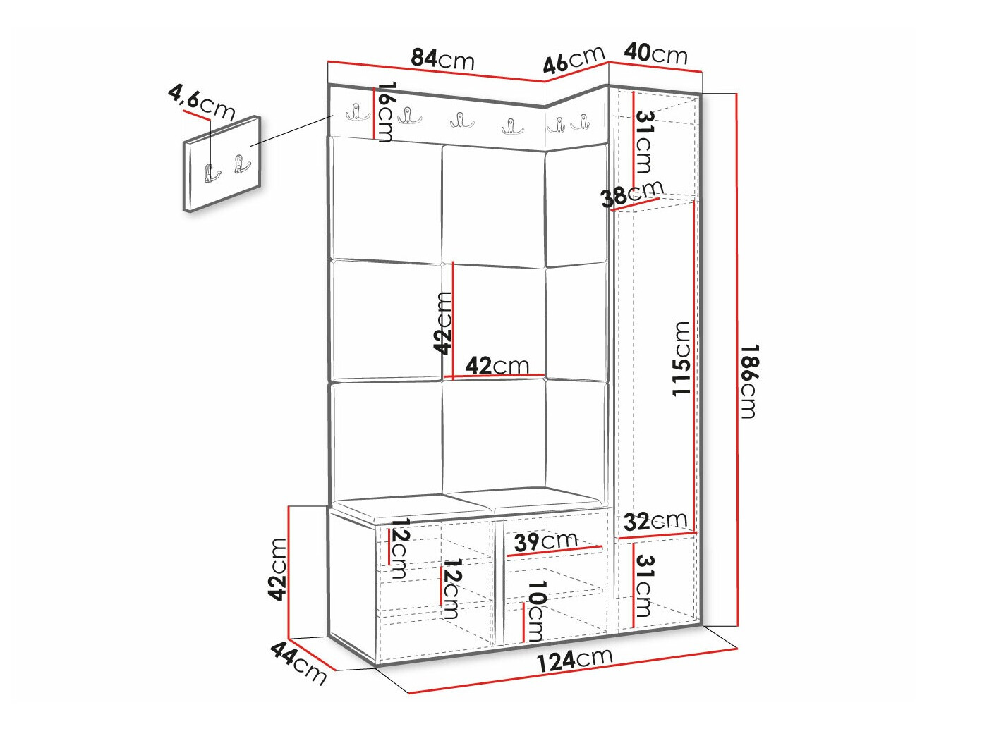 Prieškambario komplektas Hartford 377 (Juoda)