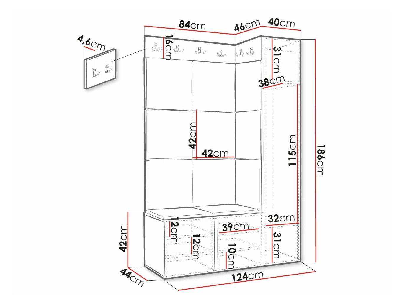 Prieškambario komplektas Hartford 377 (Juoda)