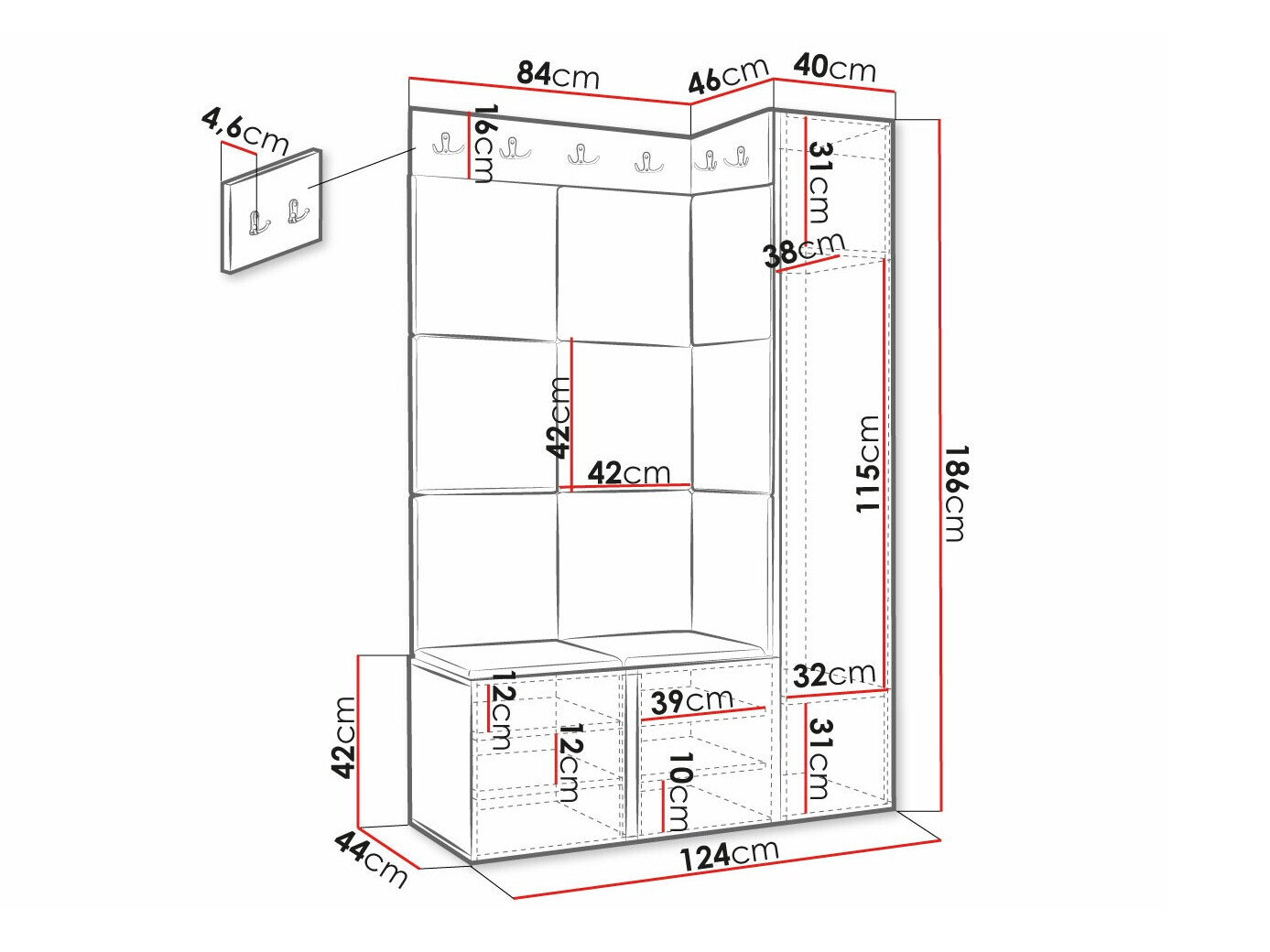 Prieškambario komplektas Hartford 377 (Juoda)