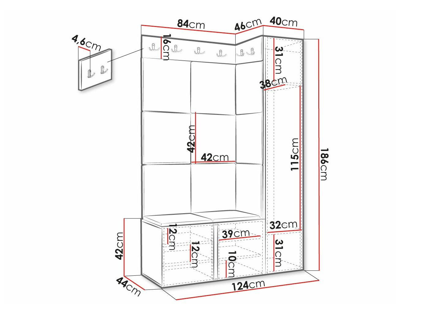 Prieškambario komplektas Hartford 377 (Balta)