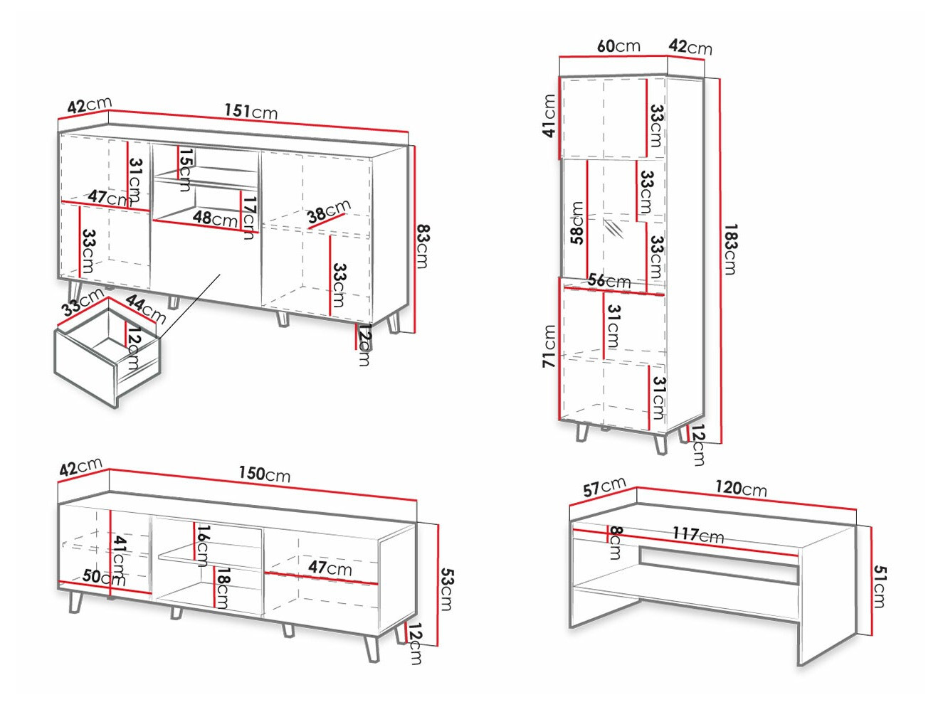 Svetainės komplektas Dicto (Balta)
