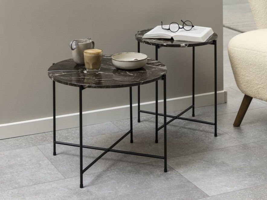 Šoninis staliukas Norsica 609 (Rudas marmuras + Juoda)