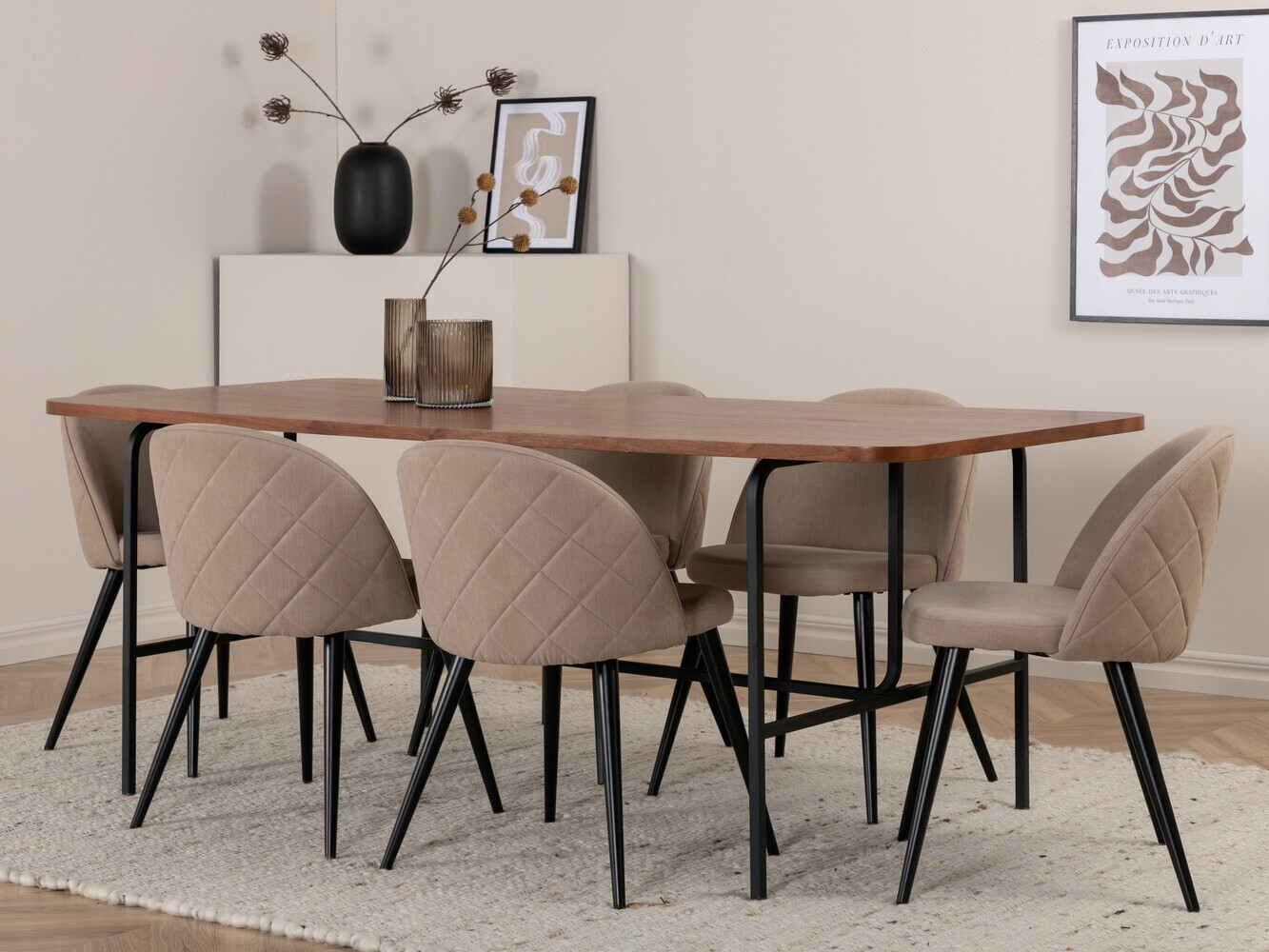 Valgomojo komplektas Dallas 2785 (Smėlinė + Juoda)