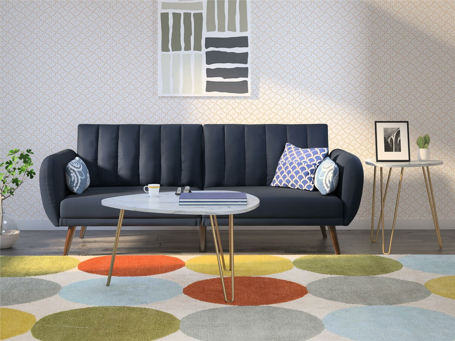 Žurnalinių staliukų komplektas Tulsa 561 (Baltas marmuras + Auksinė)