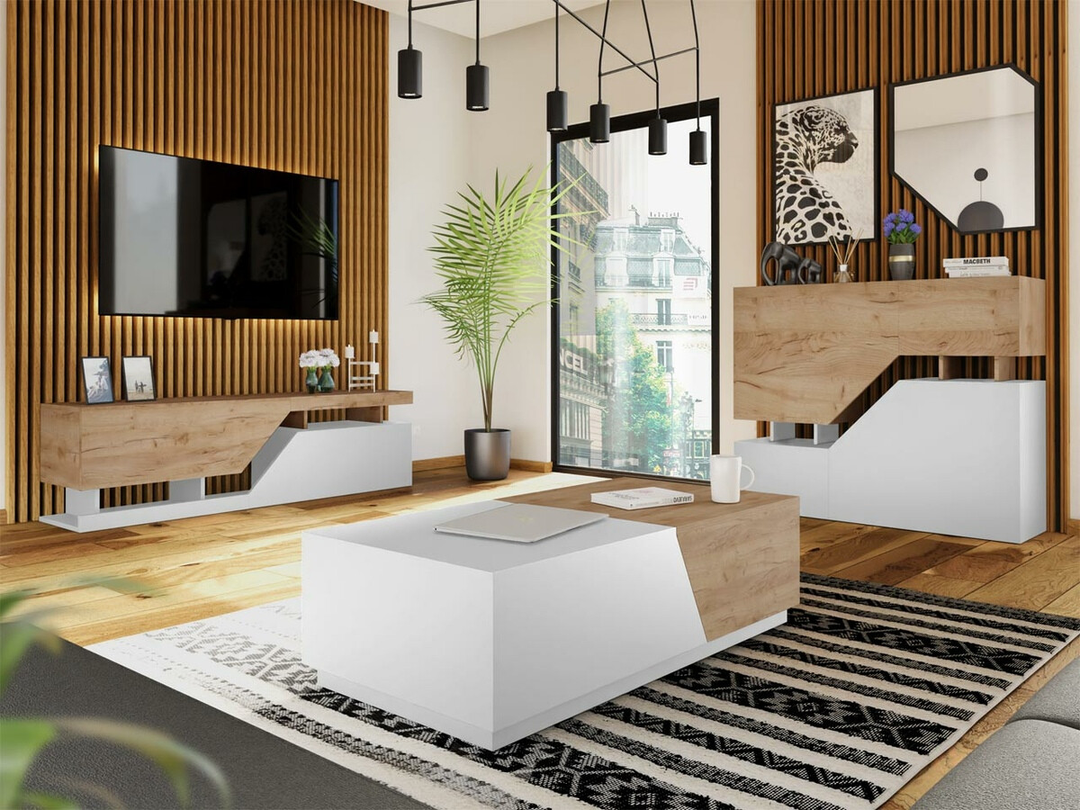 Žurnalinis staliukas Comfivo Daldune 102 (Balta + Votan ąžuolas)