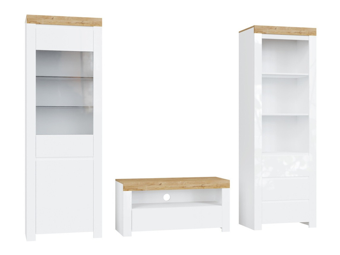 Svetainės komplektas Sonsoru 145 (Balta + Blizgi balta + Votan ąžuolas)