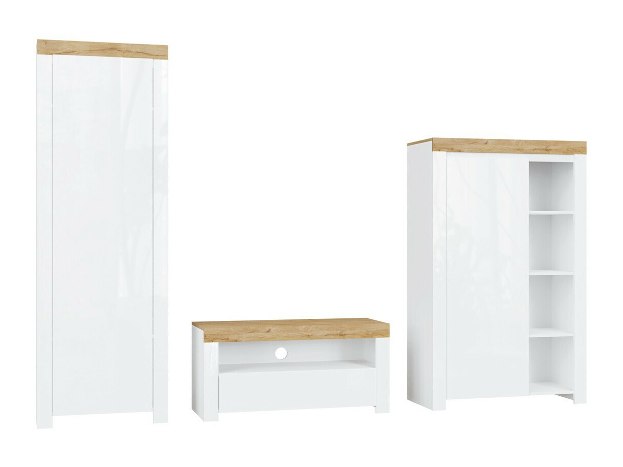 Svetainės komplektas Sonsoru 147 (Balta + Blizgi balta + Votan ąžuolas)