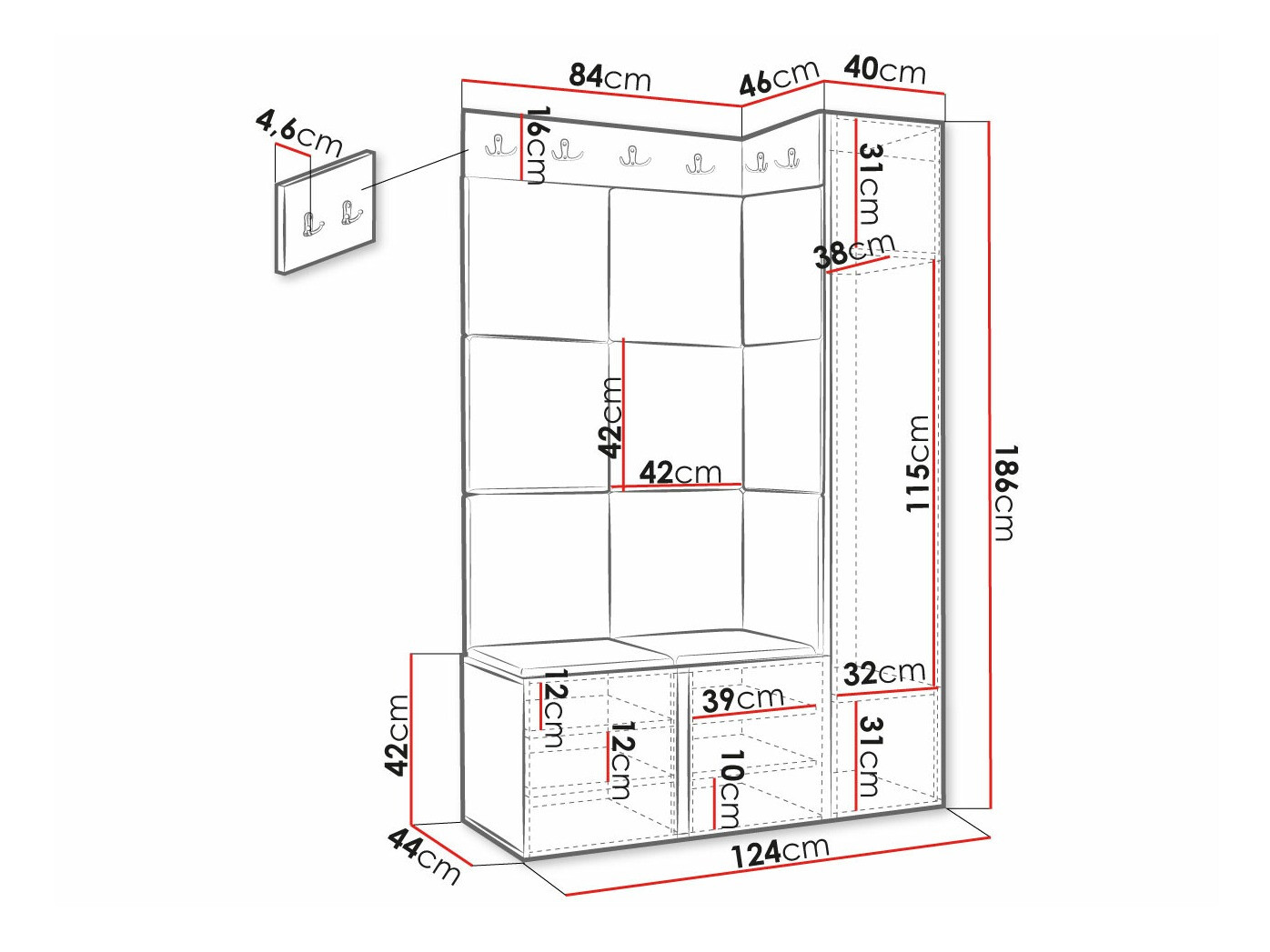 Prieškambario komplektas Hartford 377 (Juoda)