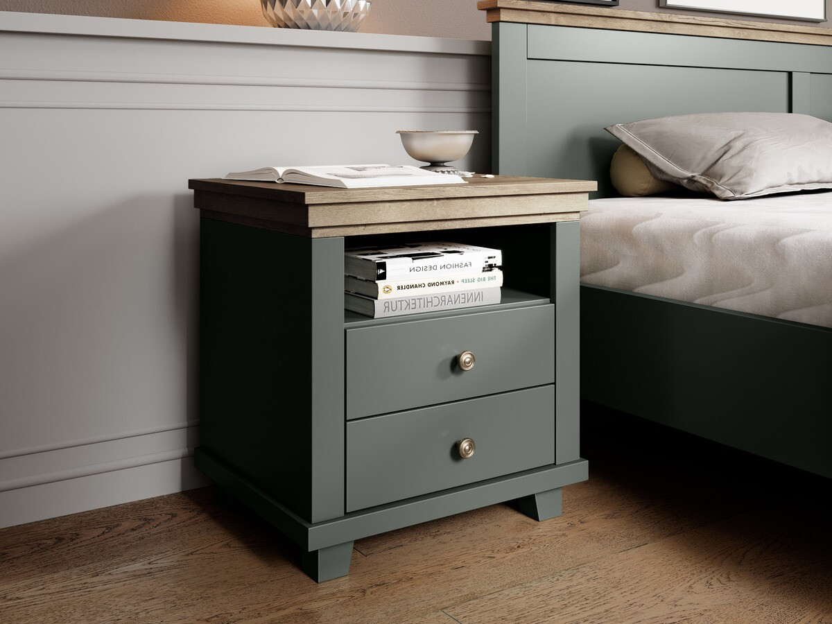 Naktinis staliukas Tolnue 117 (Tamsi žalia + Ąžuolas lefkas)