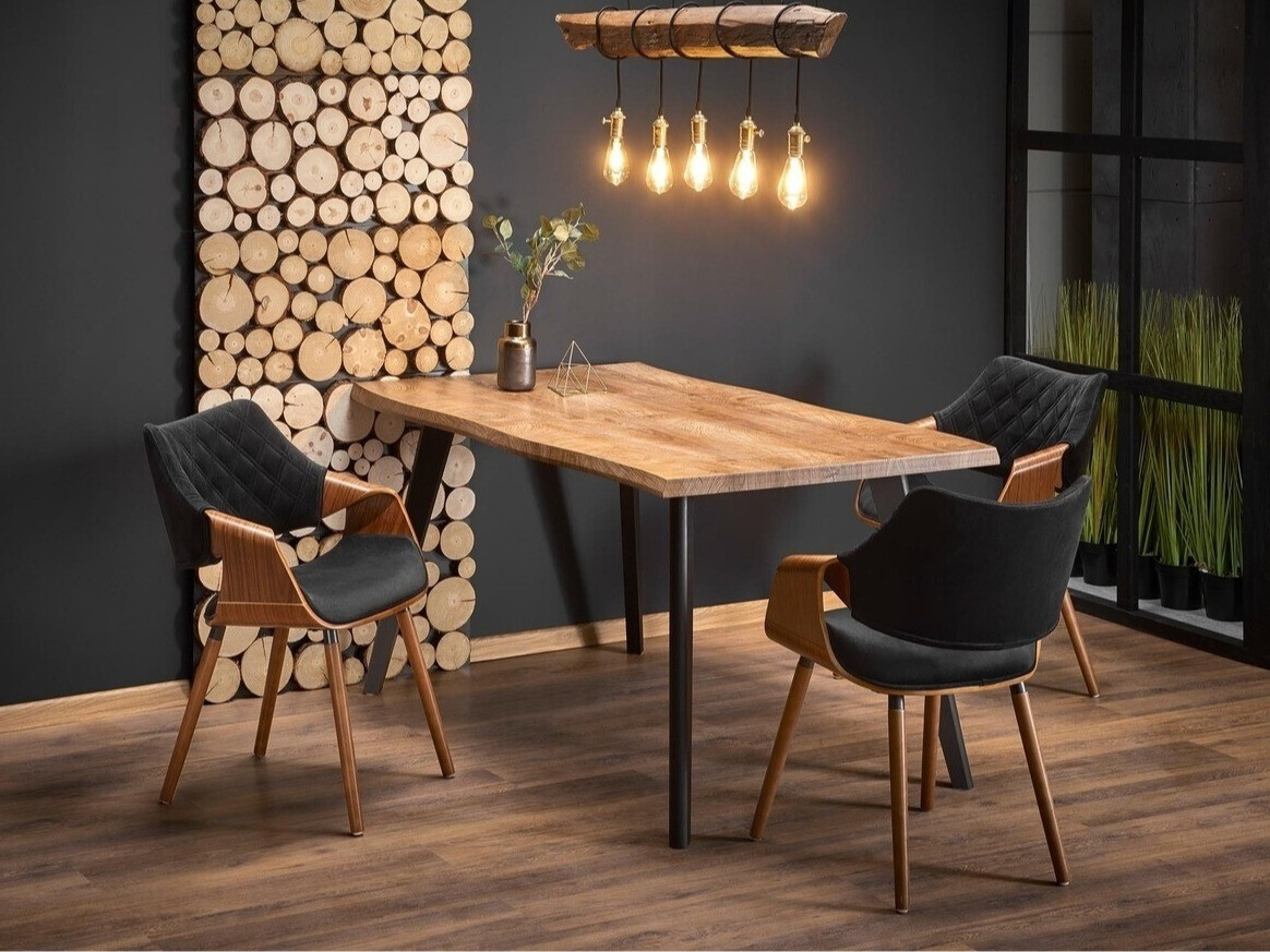 Svetainės valgomojo komplektai su juodomis kėdėmis