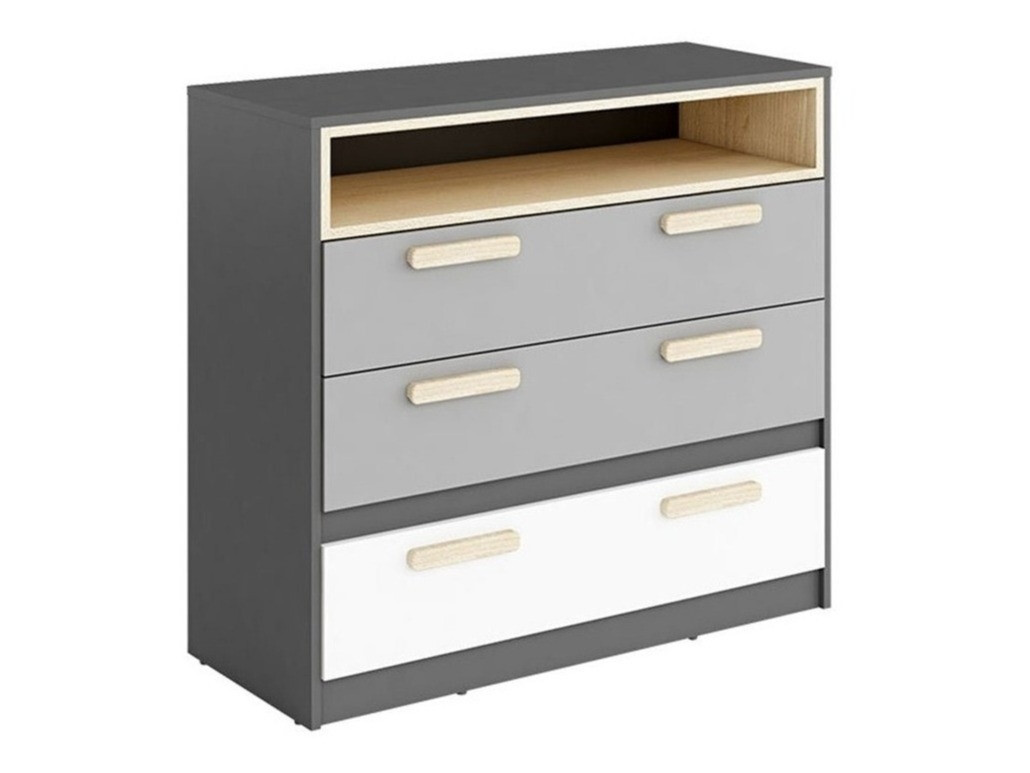Pilkos vaikų kambario komodos