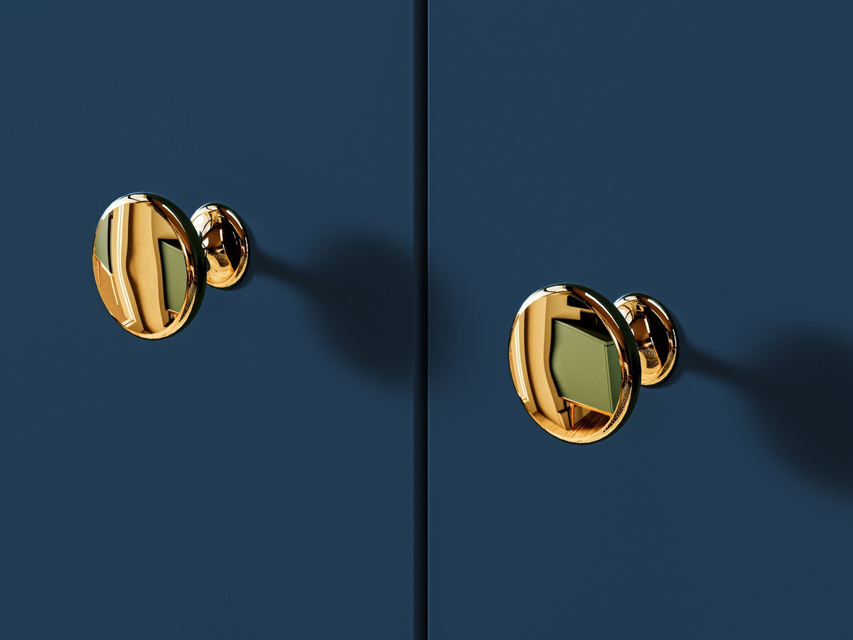 Komoda Flonovu 102 (Tamsi mėlyna + Auksinė)