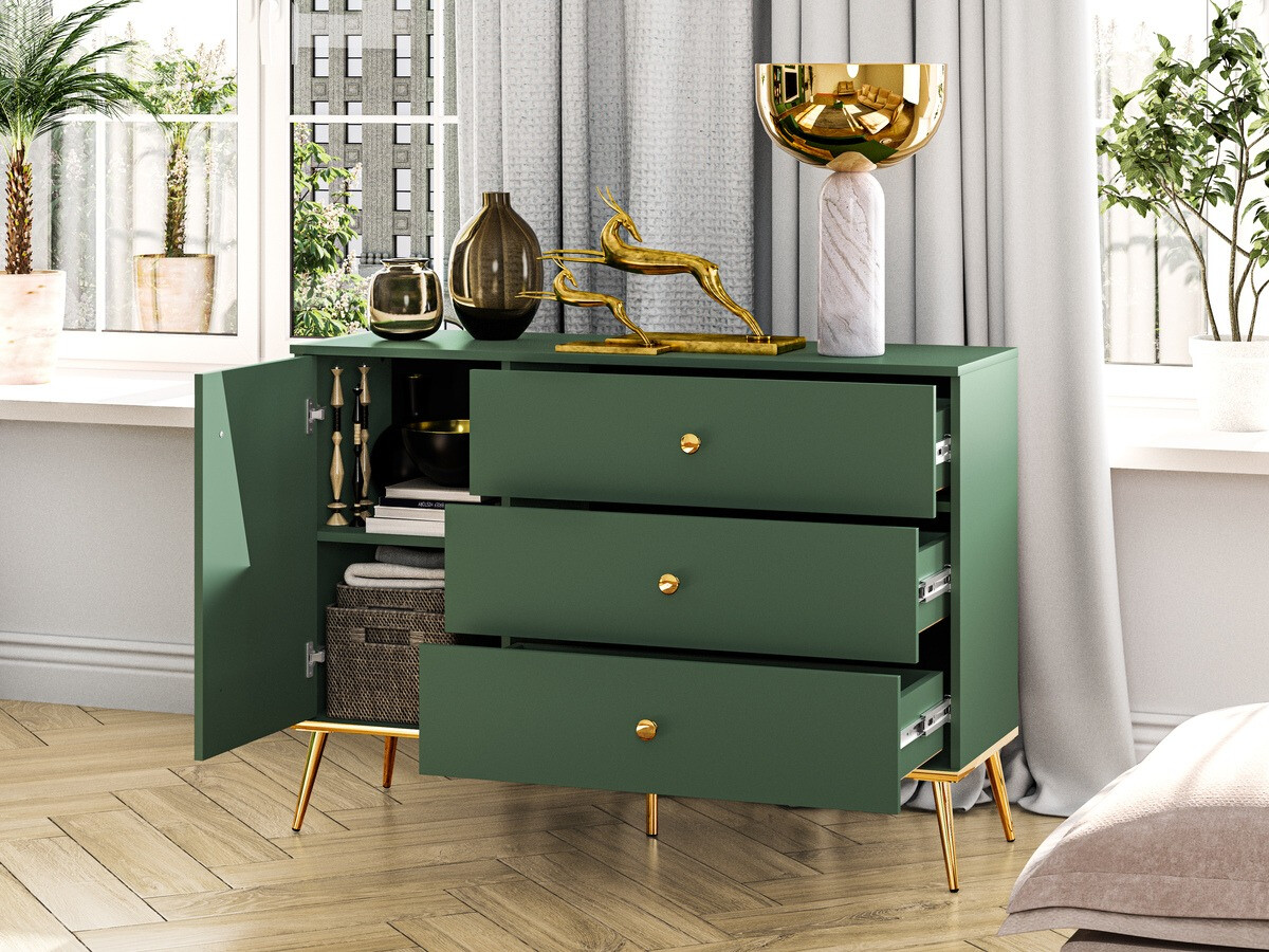 Komoda Flonovu 103 (Tamsi žalia + Auksinė)