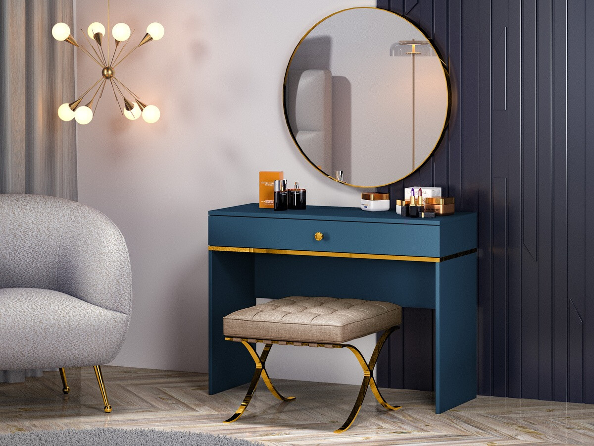 Makiažo staliukas Flonovu 108 (Tamsi mėlyna + Auksinė)