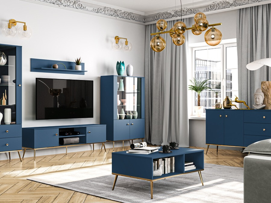 Žurnalinis staliukas Flonovu 106 (Tamsi mėlyna + Auksinė)