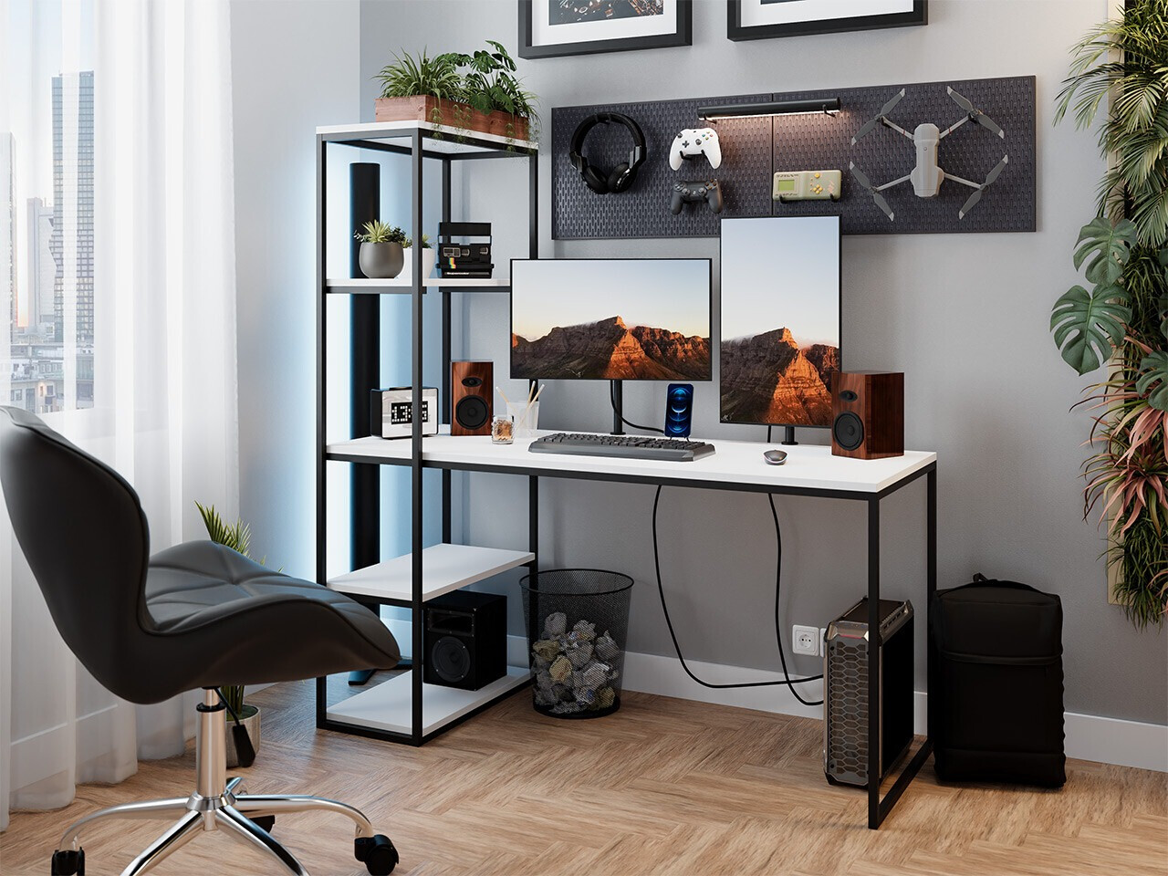 Darbo stalas Oswego 107 (Balta + Juoda)