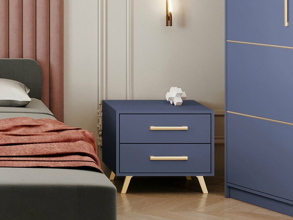 Naktinis staliukas Delbalo 104 (Mėlyna + Auksinė)
