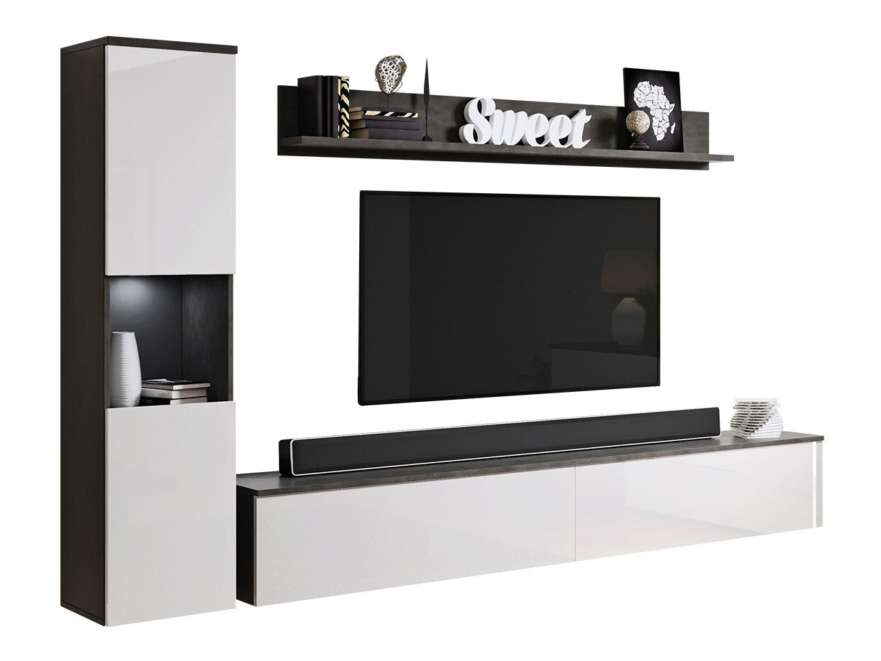 Svetainės komplektas Sarasota 130 (Tamsi pilka + Blizgi balta)