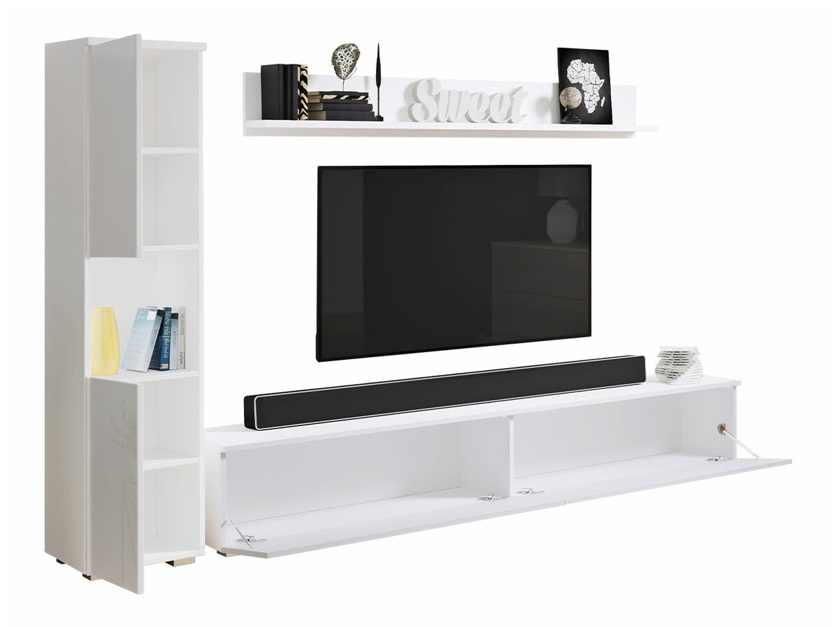 Svetainės komplektas Sarasota 130 (Tamsi pilka + Blizgi balta)