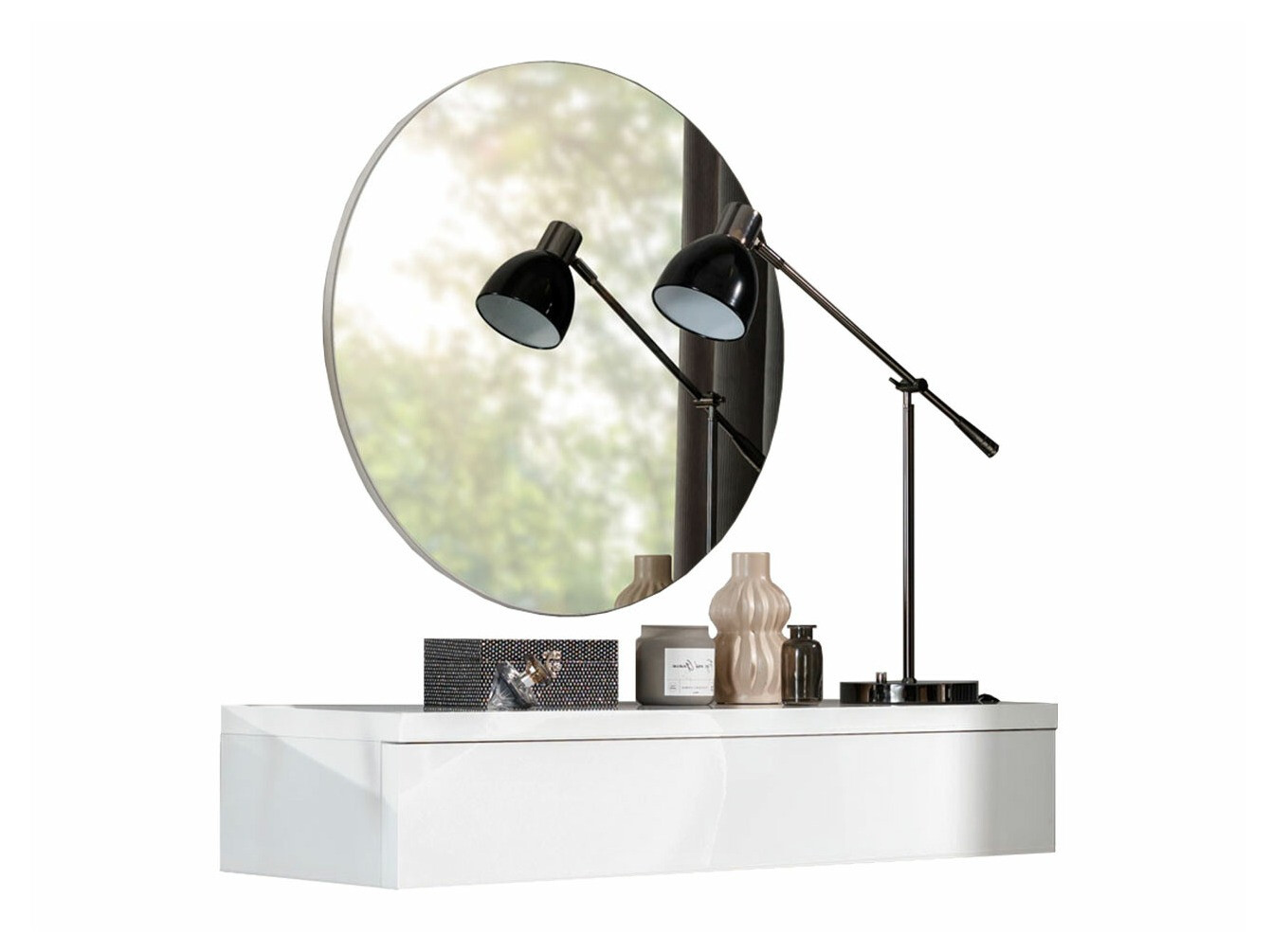 Makiažo staliukas Delpher I (Balta + Blizgi balta)